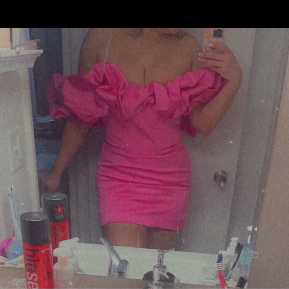 Pink ruffle sleeve mini dress